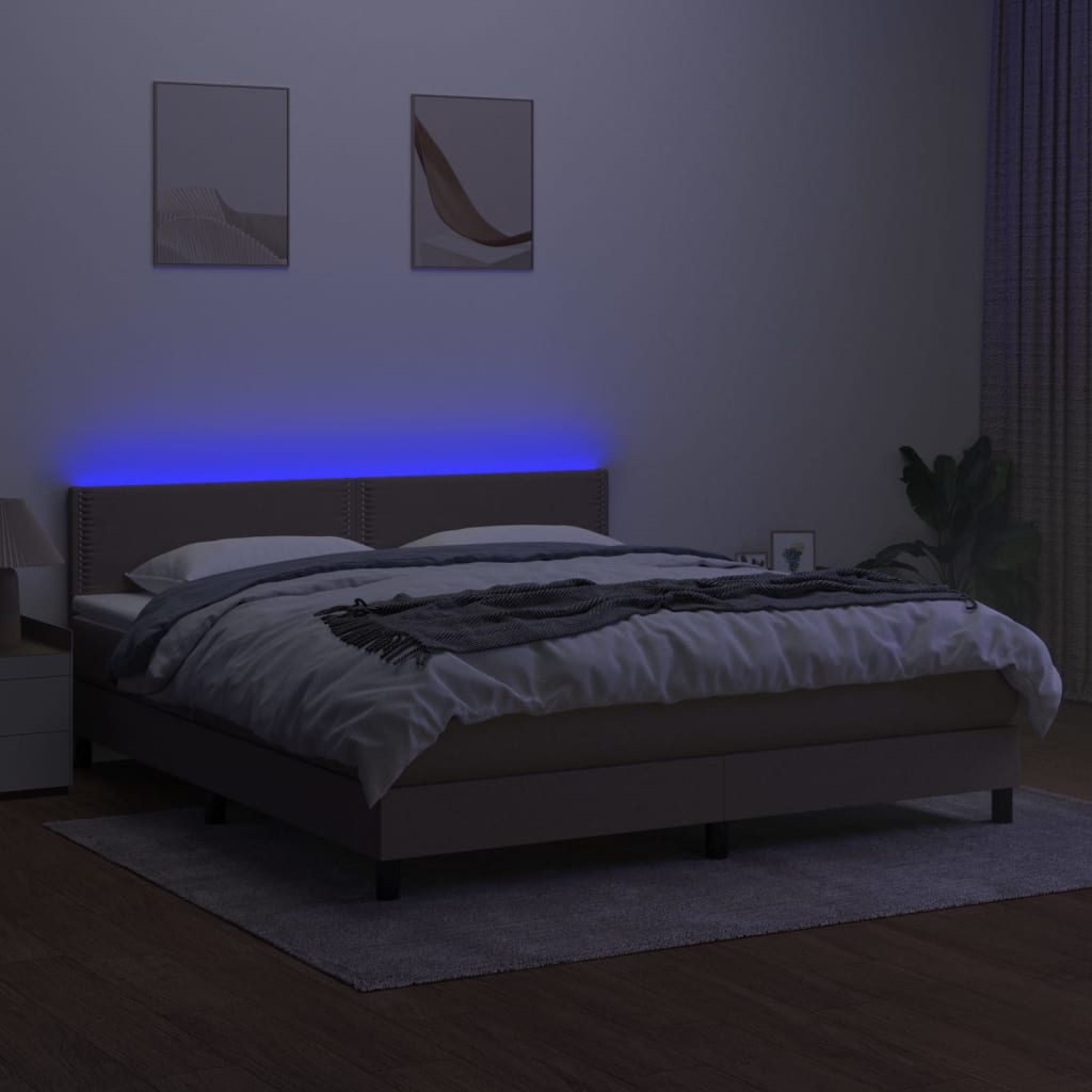 vidaXL Cama box spring colchão/LED 180x200cm tecido cinza-acastanhado