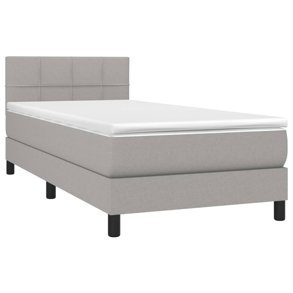 vidaXL Cama box spring c/ colchão e LED 90x200 cm tecido cinza-claro