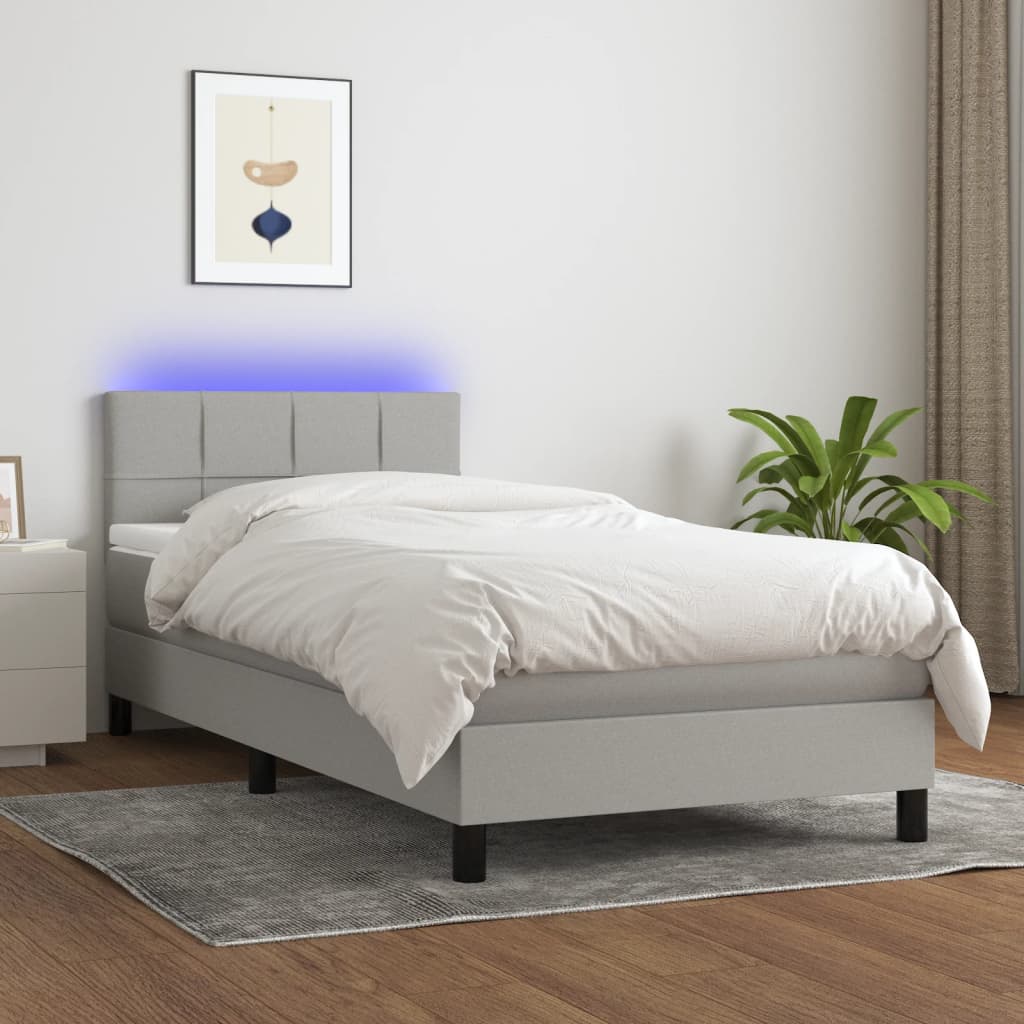 vidaXL Cama box spring c/ colchão e LED 100x200 cm tecido cinza-claro