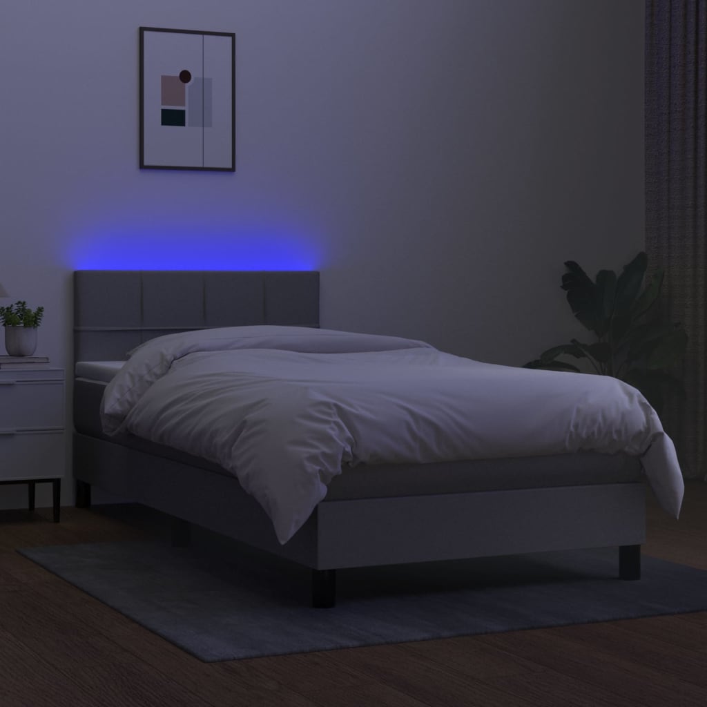 vidaXL Cama box spring c/ colchão e LED 100x200 cm tecido cinza-claro