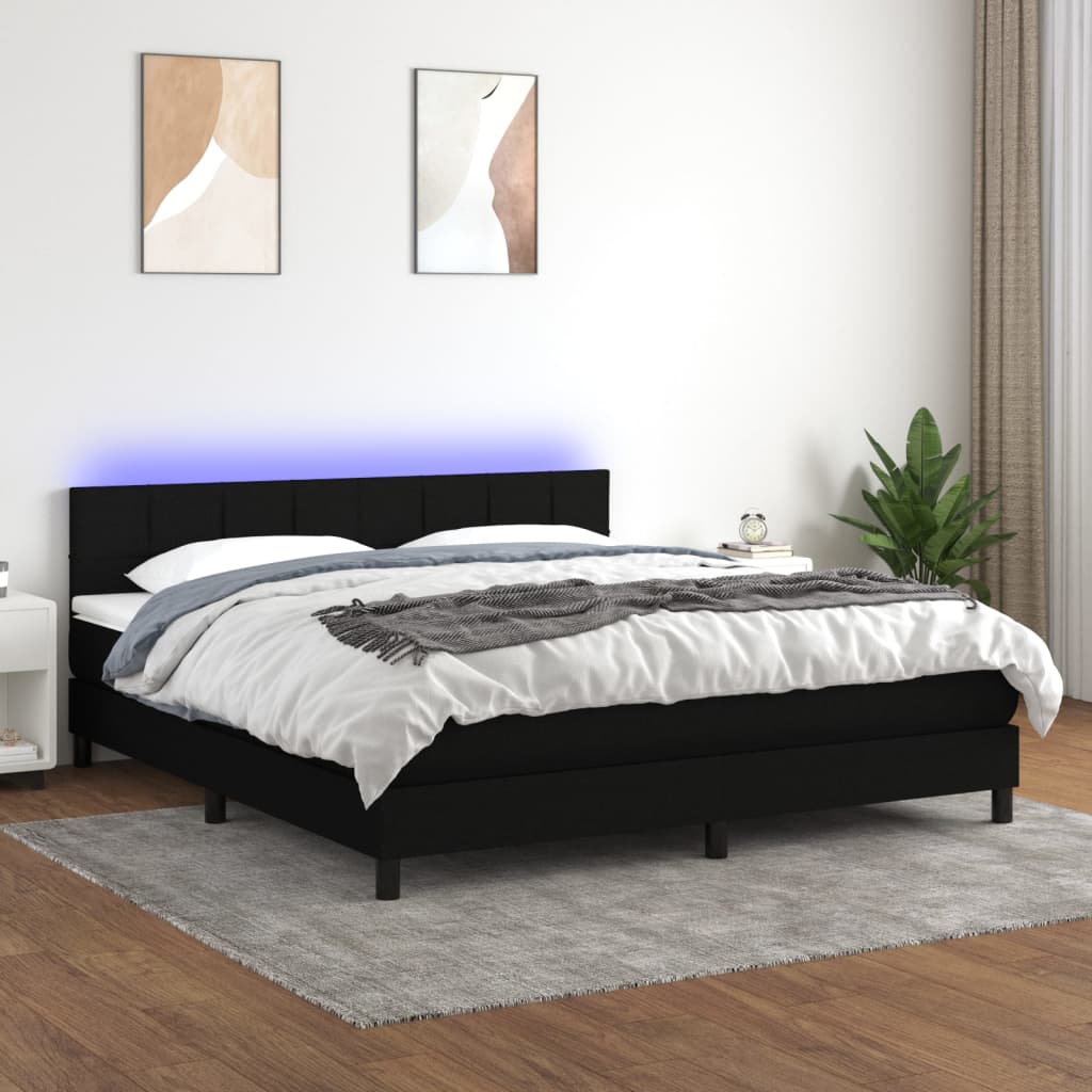 vidaXL Cama box spring c/ colchão e LED 160x200 cm tecido preto