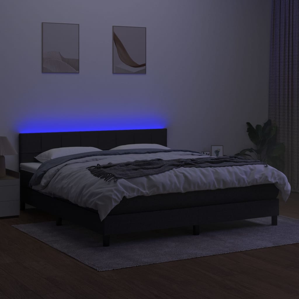 vidaXL Cama box spring c/ colchão e LED 160x200 cm tecido preto