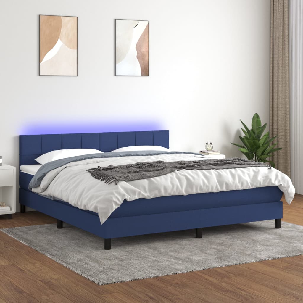 vidaXL Cama box spring c/ colchão e LED 160x200 cm tecido azul