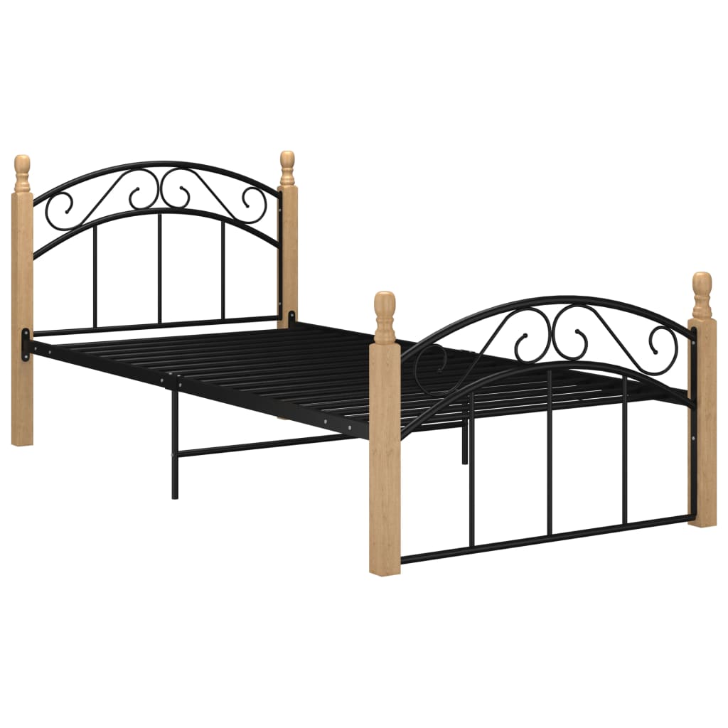 vidaXL Estrutura de cama 90x200 cm metal/madeira carvalho maciça preto