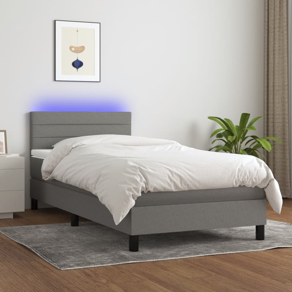 vidaXL Cama box spring c/ colchão e LED 80x200 cm tecido cinza-escuro