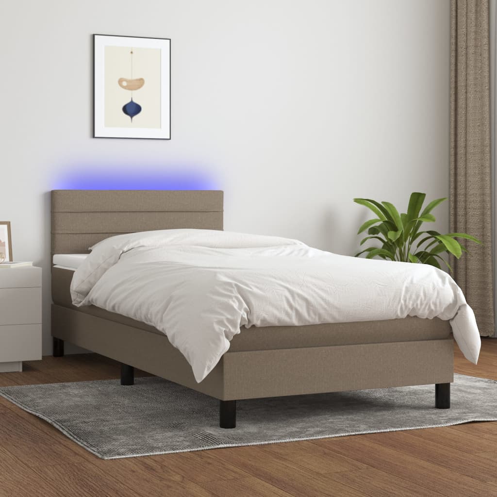 vidaXL Cama box spring + colchão/LED 90x200cm tecido cinza-acastanhado