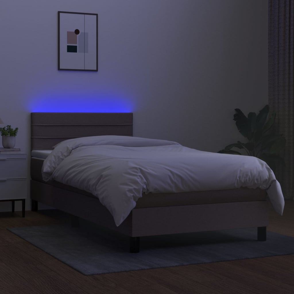 vidaXL Cama box spring + colchão/LED 90x200cm tecido cinza-acastanhado