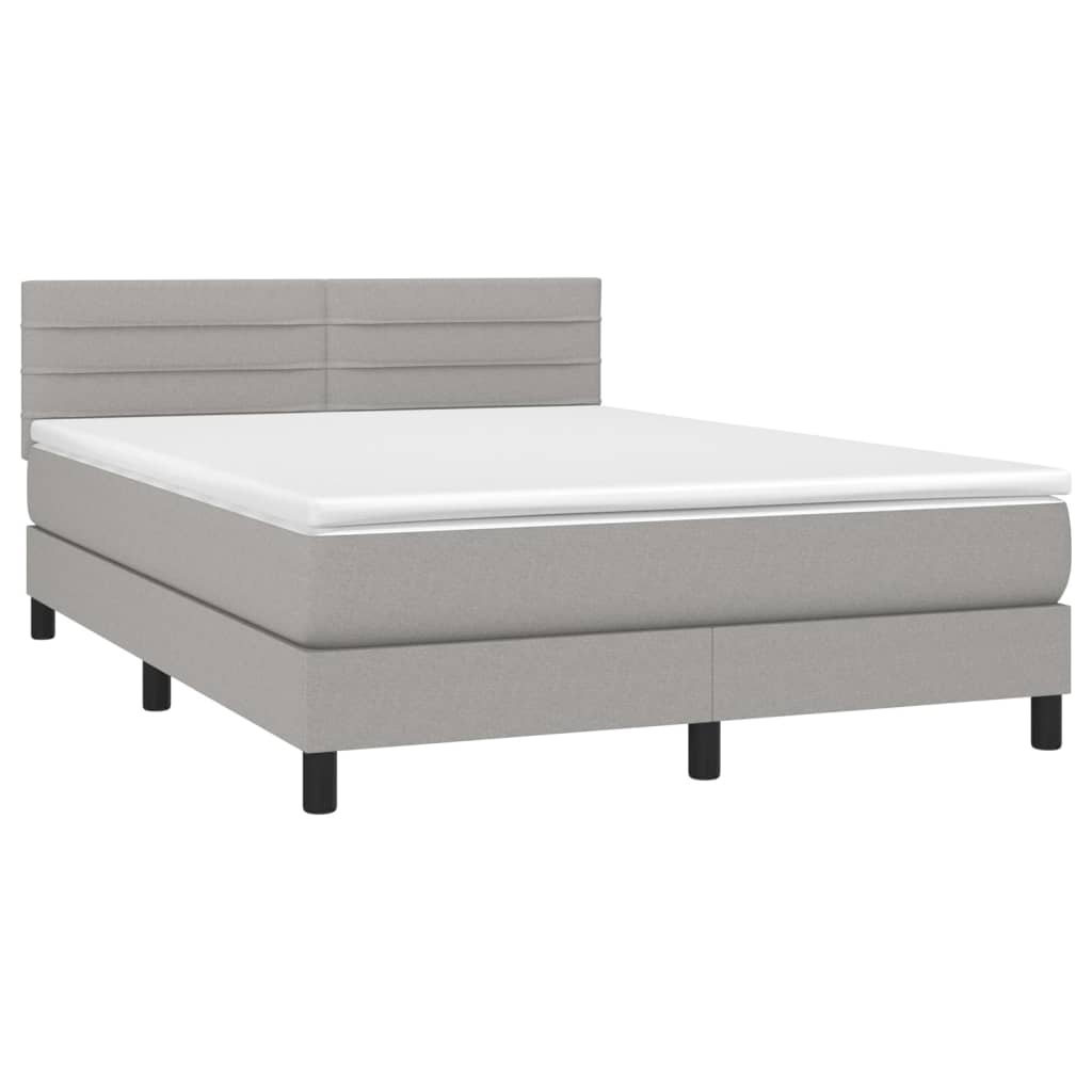 vidaXL Cama box spring c/ colchão e LED 140x200 cm tecido cinza-claro