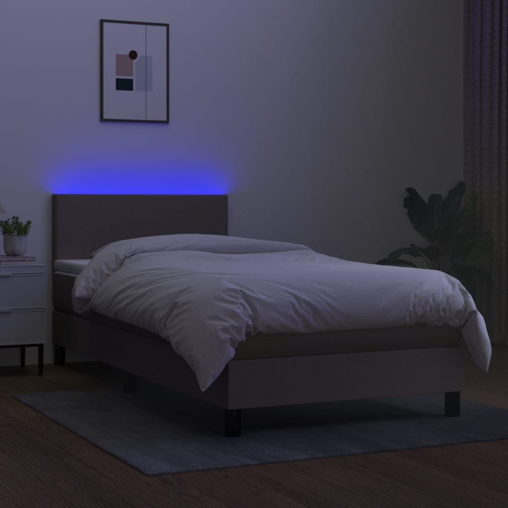 vidaXL Cama box spring + colchão/LED 90x190cm tecido cinza-acastanhado