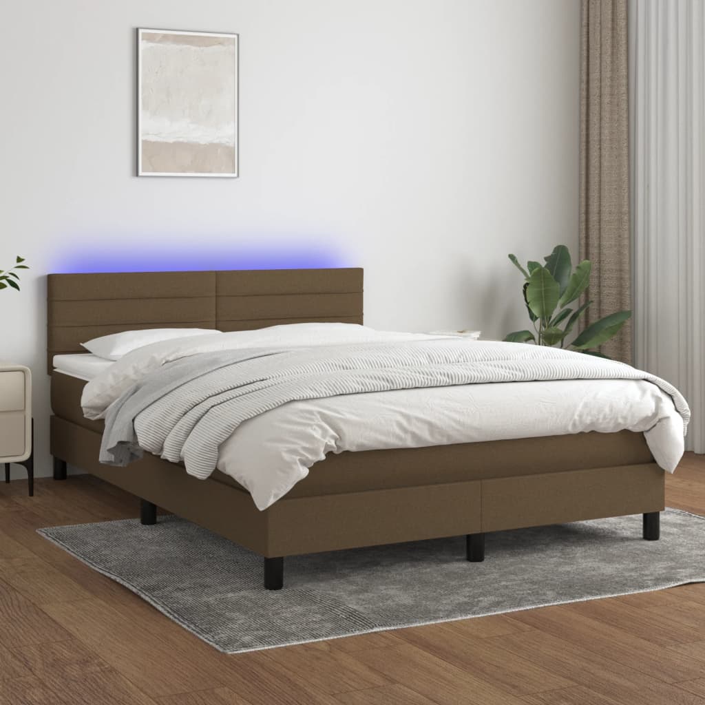 vidaXL Cama box spring c/ colchão/LED 140x200cm tecido castanho-escuro