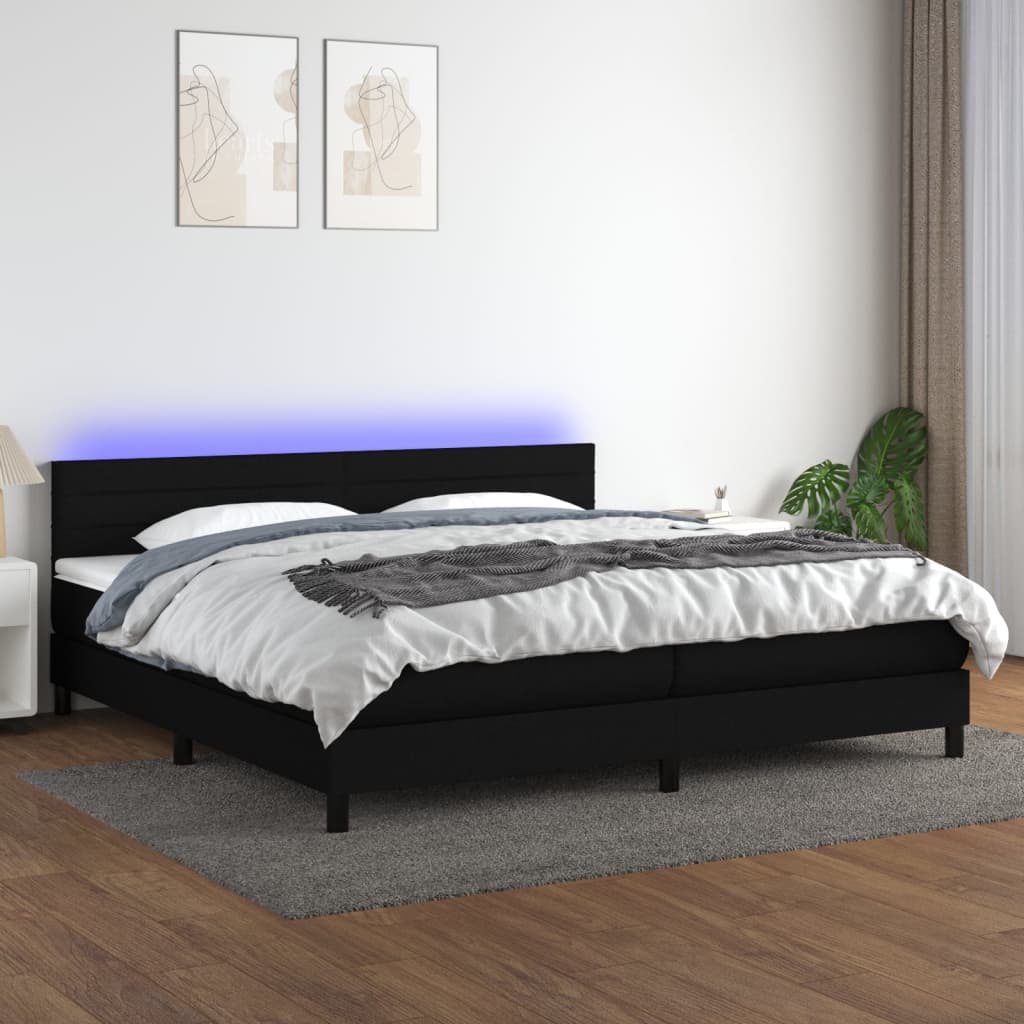 vidaXL Cama box spring c/ colchão e LED 200x200 cm tecido preto