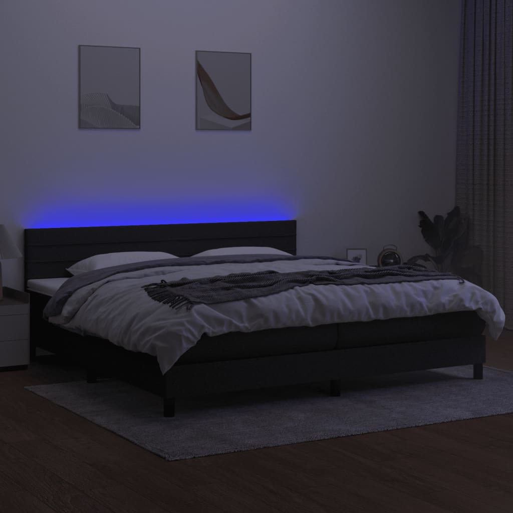 vidaXL Cama box spring c/ colchão e LED 200x200 cm tecido preto