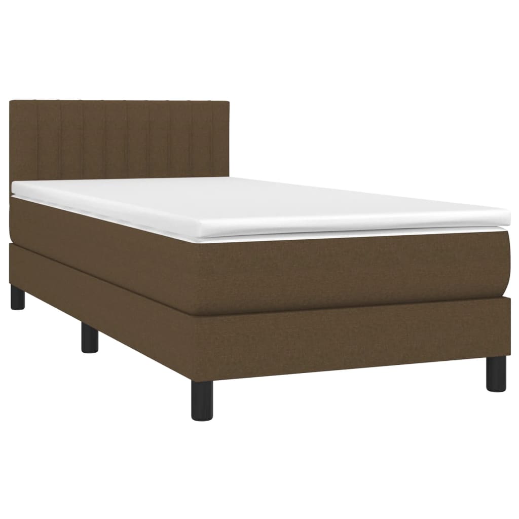 vidaXL Cama box spring c/ colchão/LED 90x190 cm tecido castanho-escuro