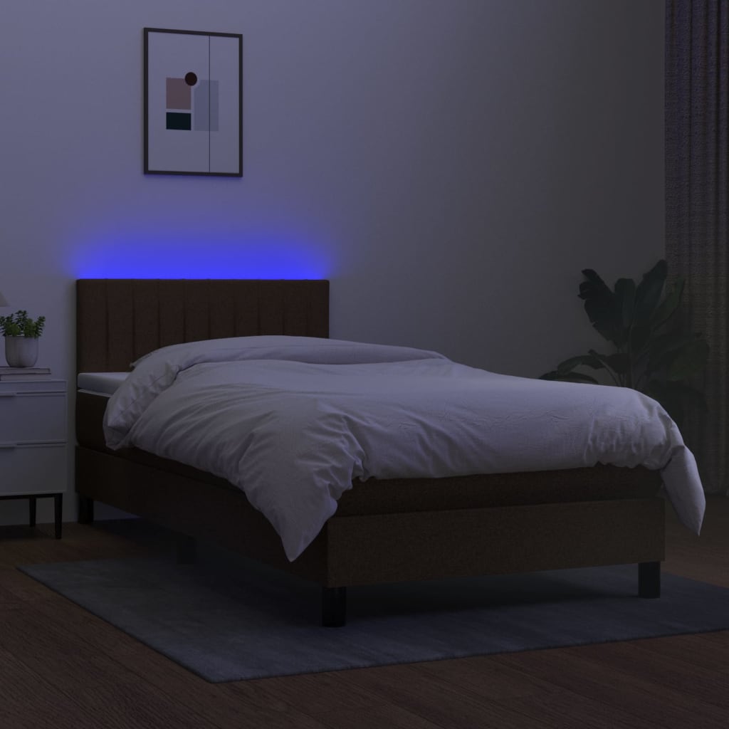 vidaXL Cama box spring c/ colchão/LED 90x190 cm tecido castanho-escuro