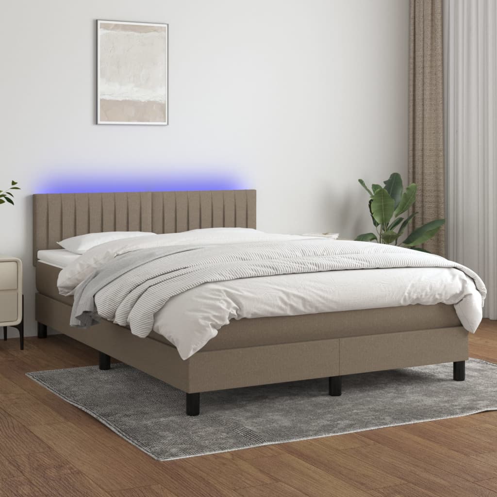 vidaXL Cama box spring colchão/LED 140x190cm tecido cinza-acastanhado