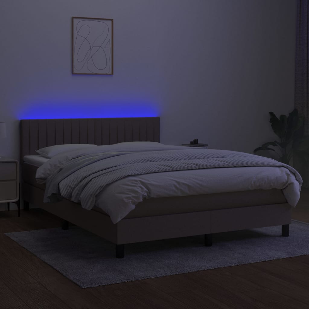 vidaXL Cama box spring colchão/LED 140x190cm tecido cinza-acastanhado