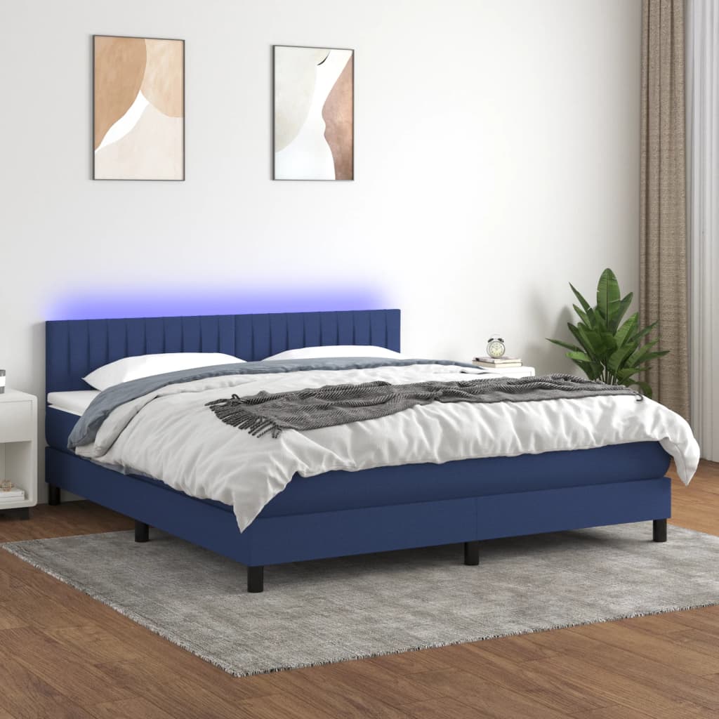 vidaXL Cama box spring c/ colchão e LED 180x200 cm tecido azul