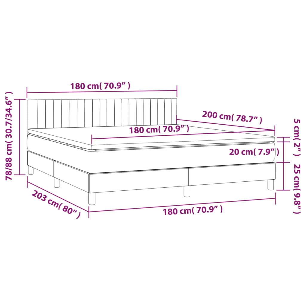 vidaXL Cama box spring c/ colchão e LED 180x200 cm tecido azul