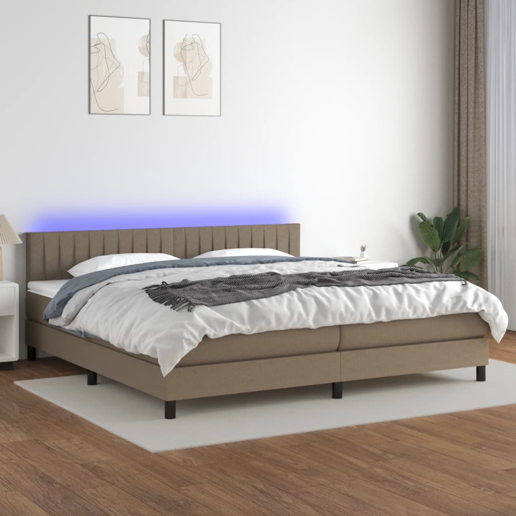 vidaXL Cama box spring colchão/LED 200x200cm tecido cinza-acastanhado