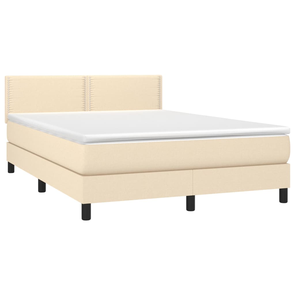 vidaXL Cama box spring c/ colchão e LED 140x190 cm tecido cor creme