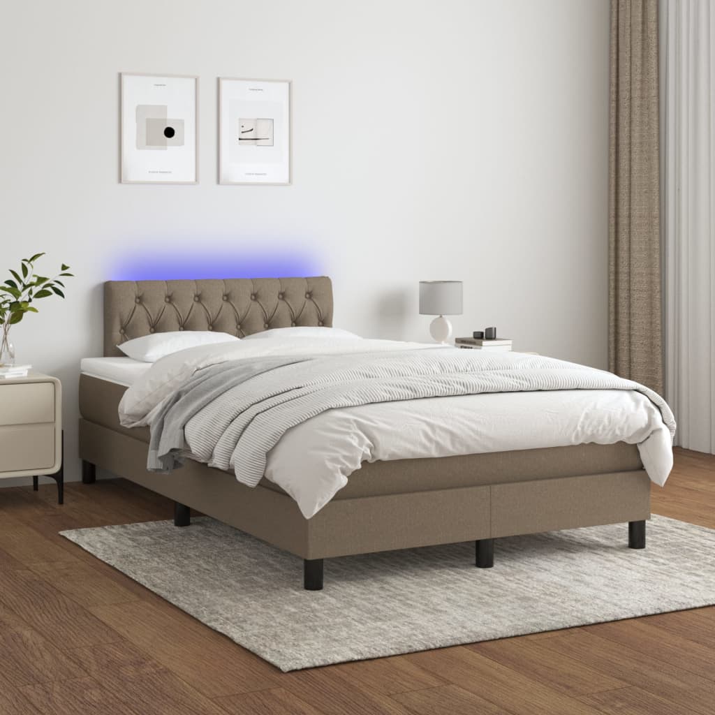 vidaXL Cama box spring colchão/LED 120x200cm tecido cinza-acastanhado