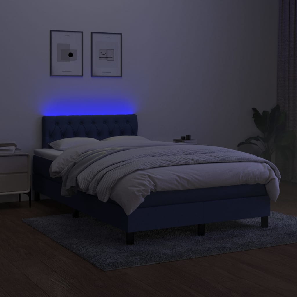 vidaXL Cama box spring c/ colchão e LED 120x200 cm tecido azul