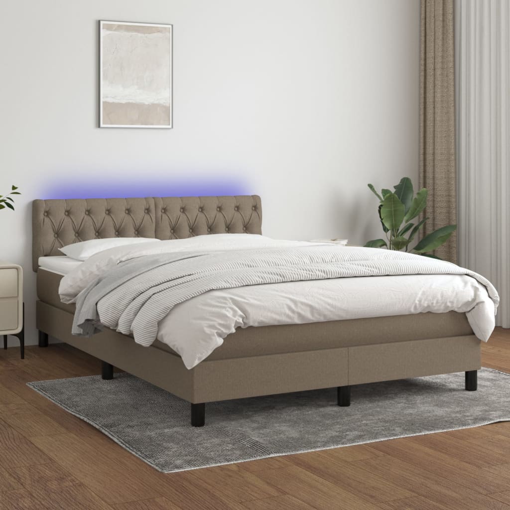 vidaXL Cama box spring colchão/LED 140x190cm tecido cinza-acastanhado