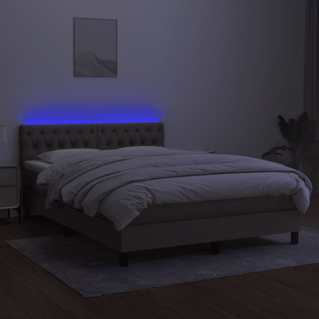 vidaXL Cama box spring colchão/LED 140x190cm tecido cinza-acastanhado