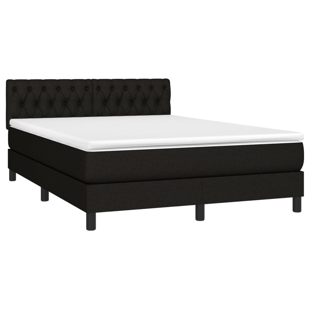 vidaXL Cama box spring c/ colchão e LED 140x190 cm tecido preto