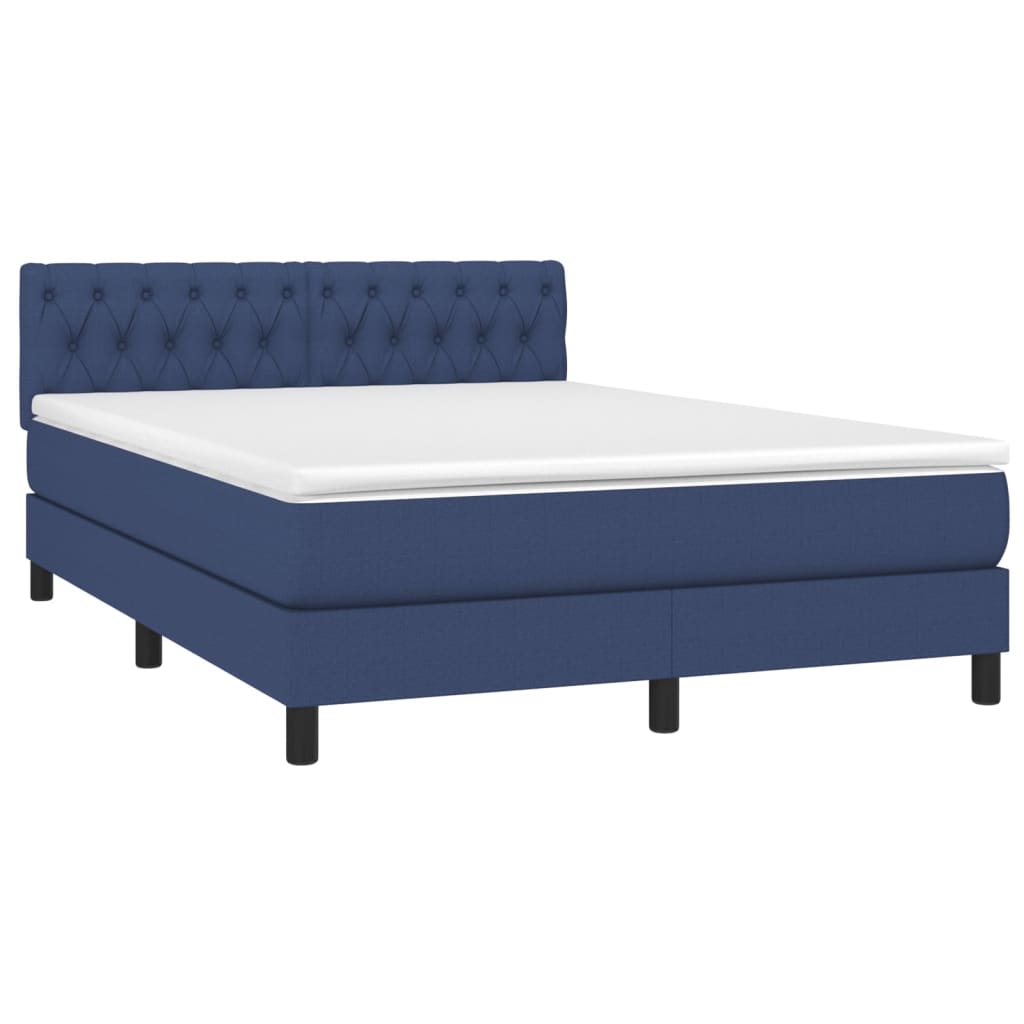 vidaXL Cama box spring c/ colchão e LED 140x200 cm tecido azul