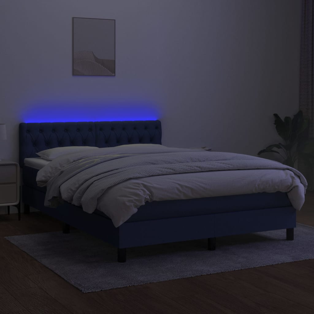 vidaXL Cama box spring c/ colchão e LED 140x200 cm tecido azul