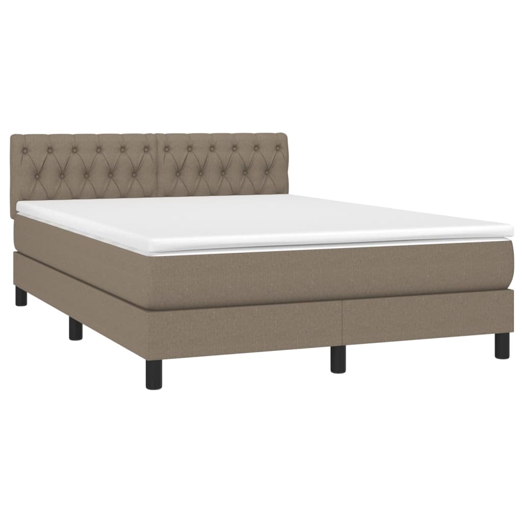 vidaXL Cama box spring colchão/LED 140x200 cm tecido cinza-acastanhado