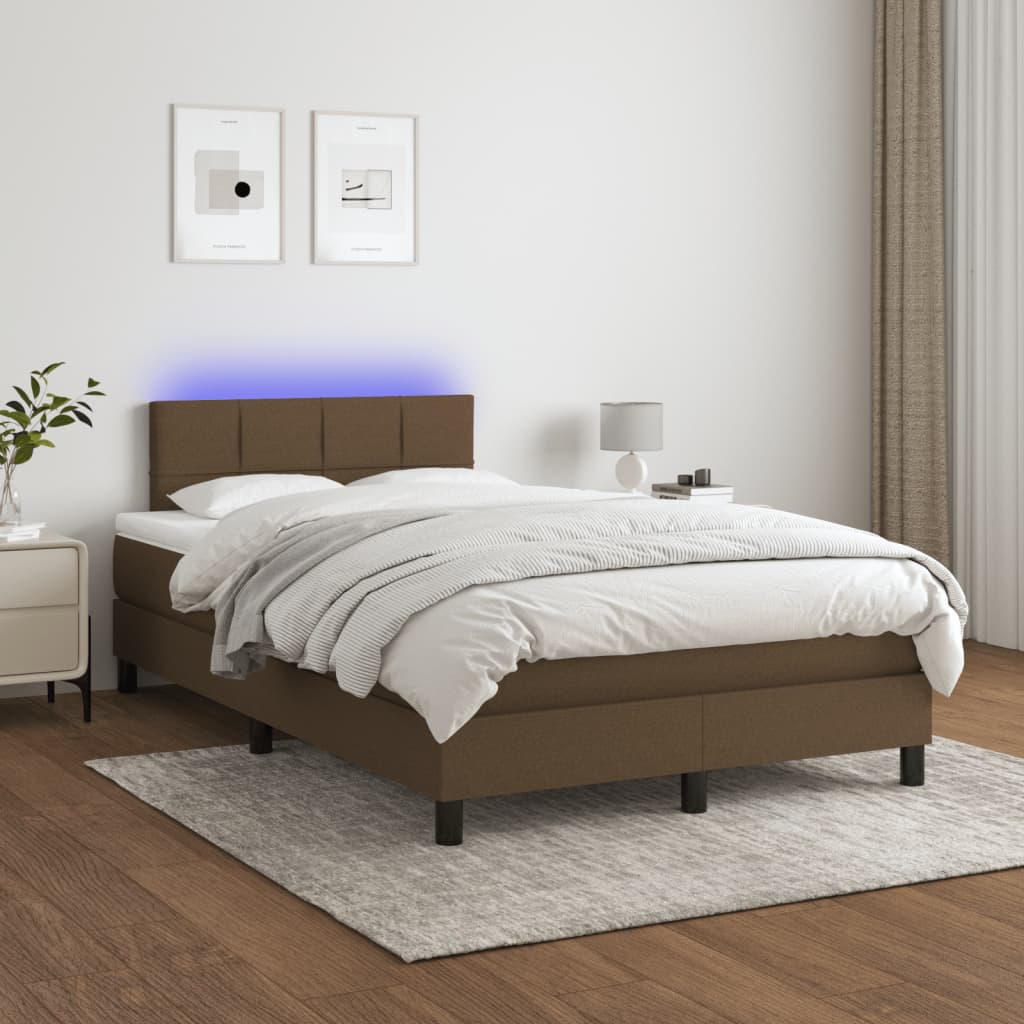 vidaXL Cama box spring c/ colchão/LED 120x200cm tecido castanho-escuro