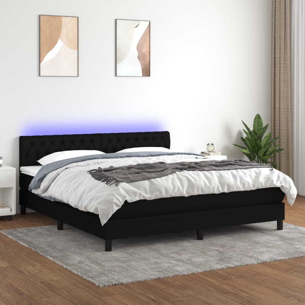 vidaXL Cama box spring c/ colchão e LED 180x200 cm tecido preto