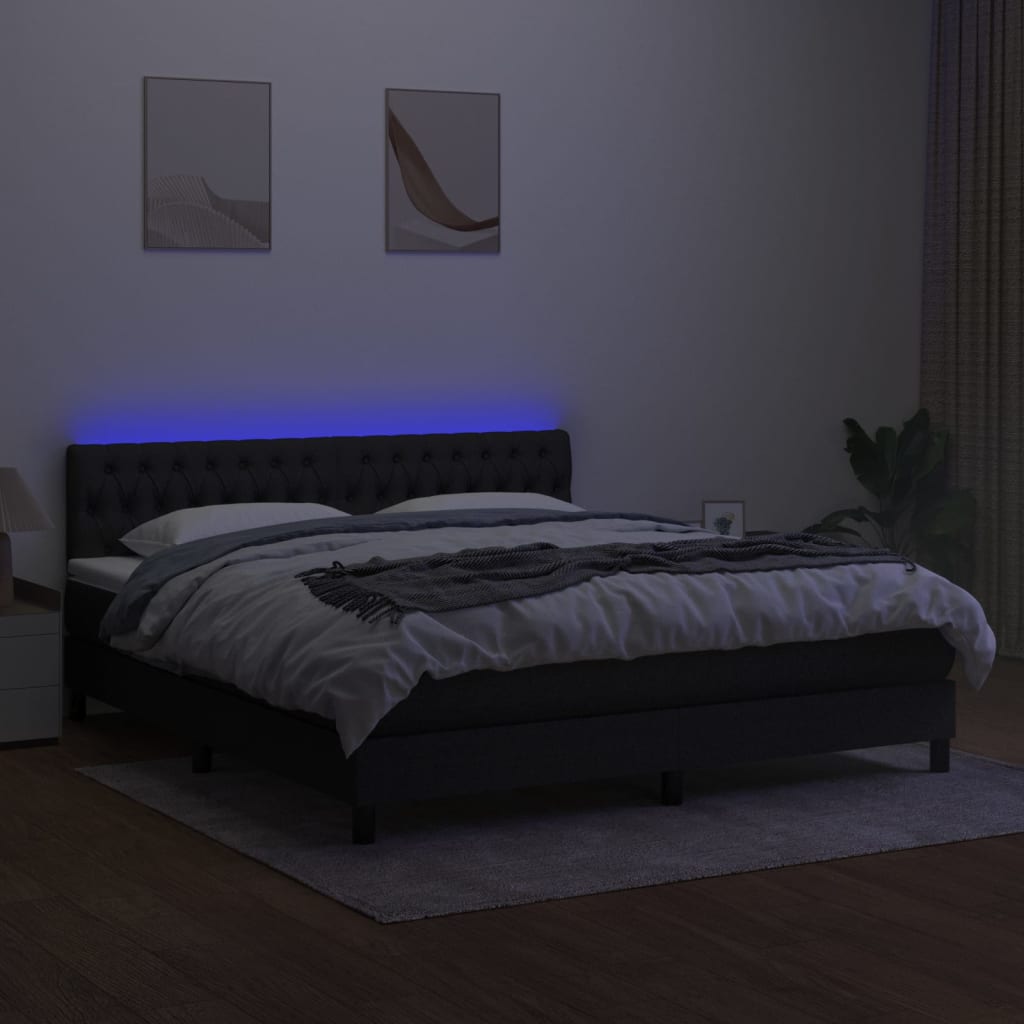 vidaXL Cama box spring c/ colchão e LED 180x200 cm tecido preto