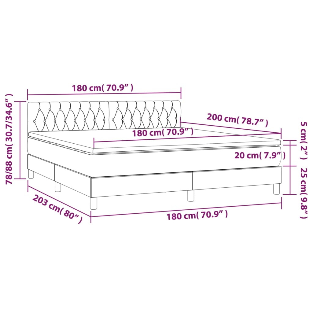 vidaXL Cama box spring c/ colchão e LED 180x200 cm tecido preto