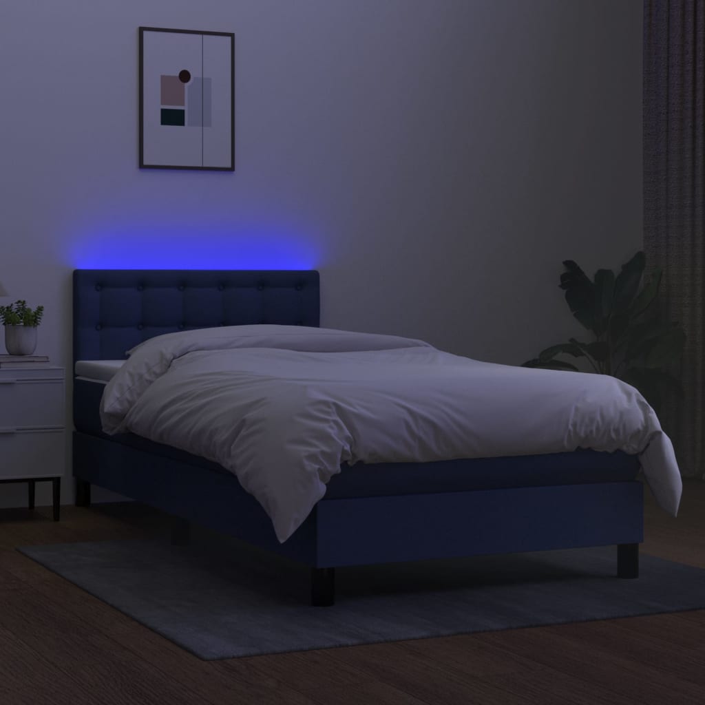 vidaXL Cama box spring c/ colchão e LED 90x190 cm tecido azul