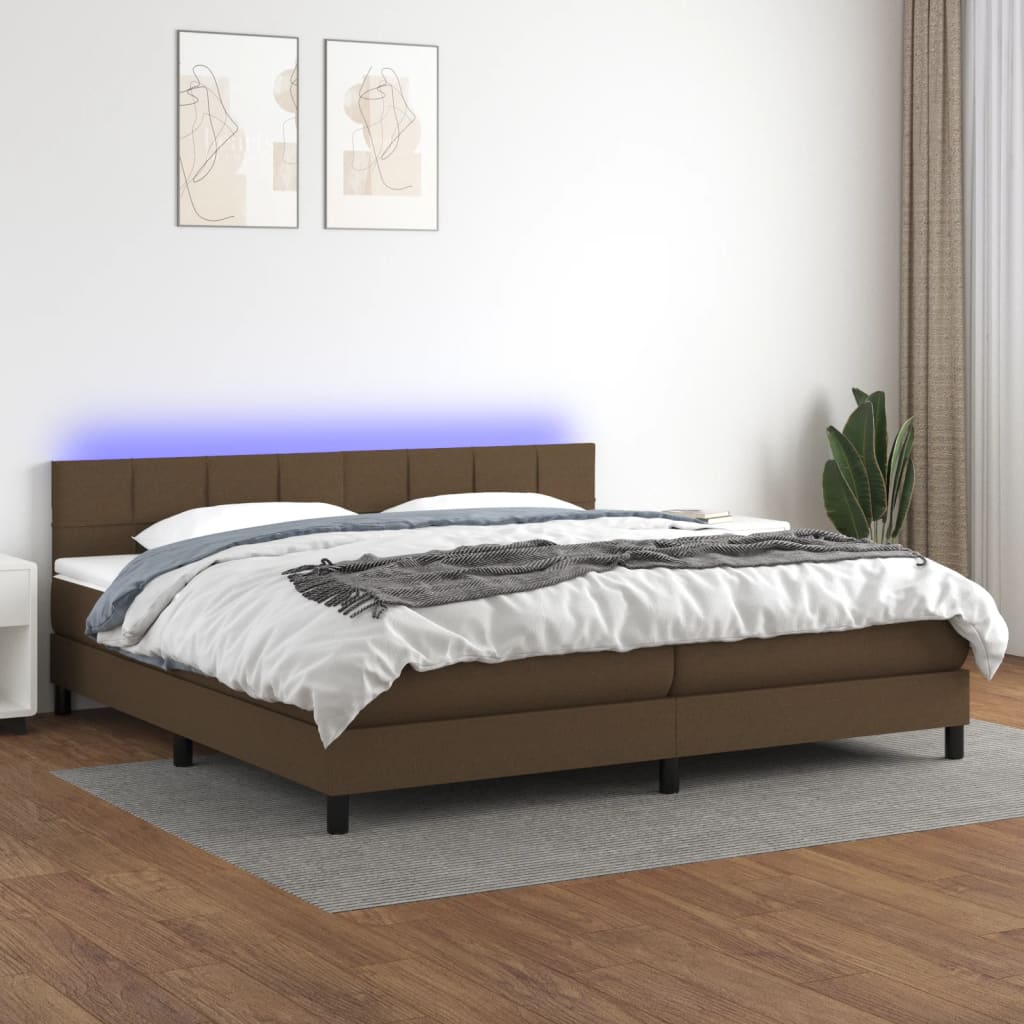 vidaXL Cama box spring c/ colchão/LED 200x200cm tecido castanho-escuro