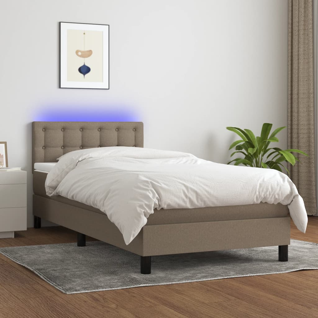 vidaXL Cama box spring colchão/LED 100x200cm tecido cinza-acastanhado