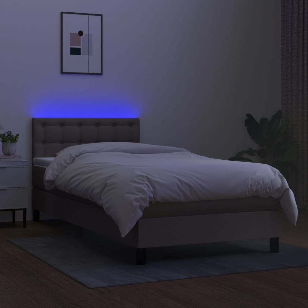 vidaXL Cama box spring colchão/LED 100x200cm tecido cinza-acastanhado