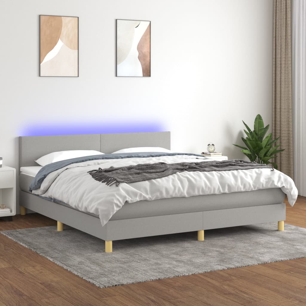 vidaXL Cama box spring c/ colchão e LED 180x200 cm tecido cinza-claro