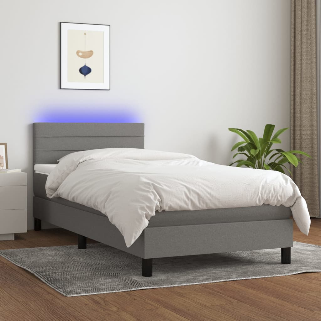 vidaXL Cama box spring c/ colchão e LED 100x200 cm tecido cinza-escuro