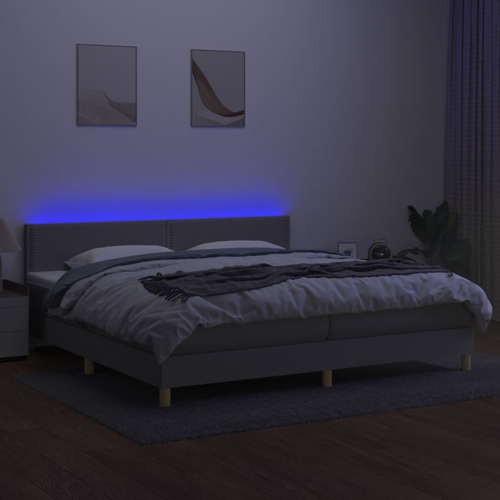 vidaXL Cama box spring c/ colchão e LED 200x200 cm tecido cinza-claro