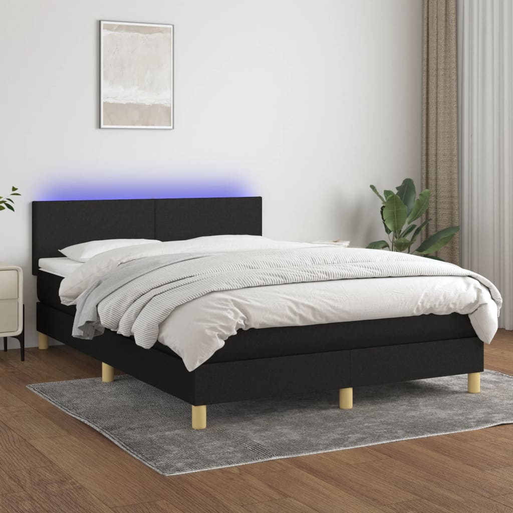 vidaXL Cama box spring c/ colchão e LED 140x200 cm tecido preto