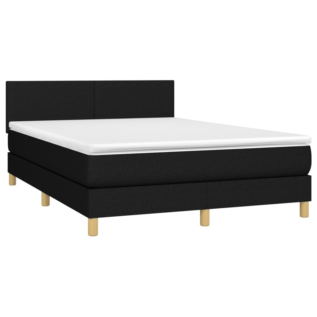 vidaXL Cama box spring c/ colchão e LED 140x200 cm tecido preto