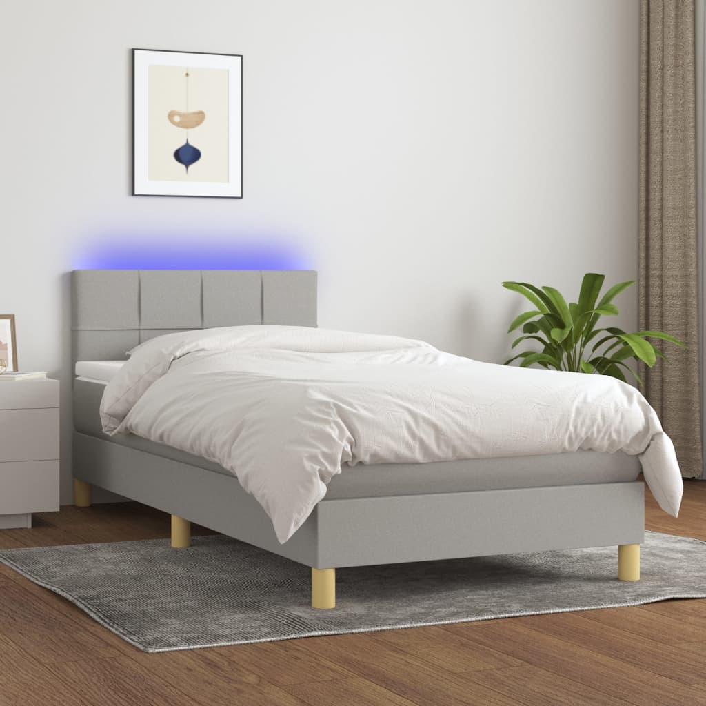 vidaXL Cama box spring c/ colchão e LED 90x190 cm tecido cinza-claro