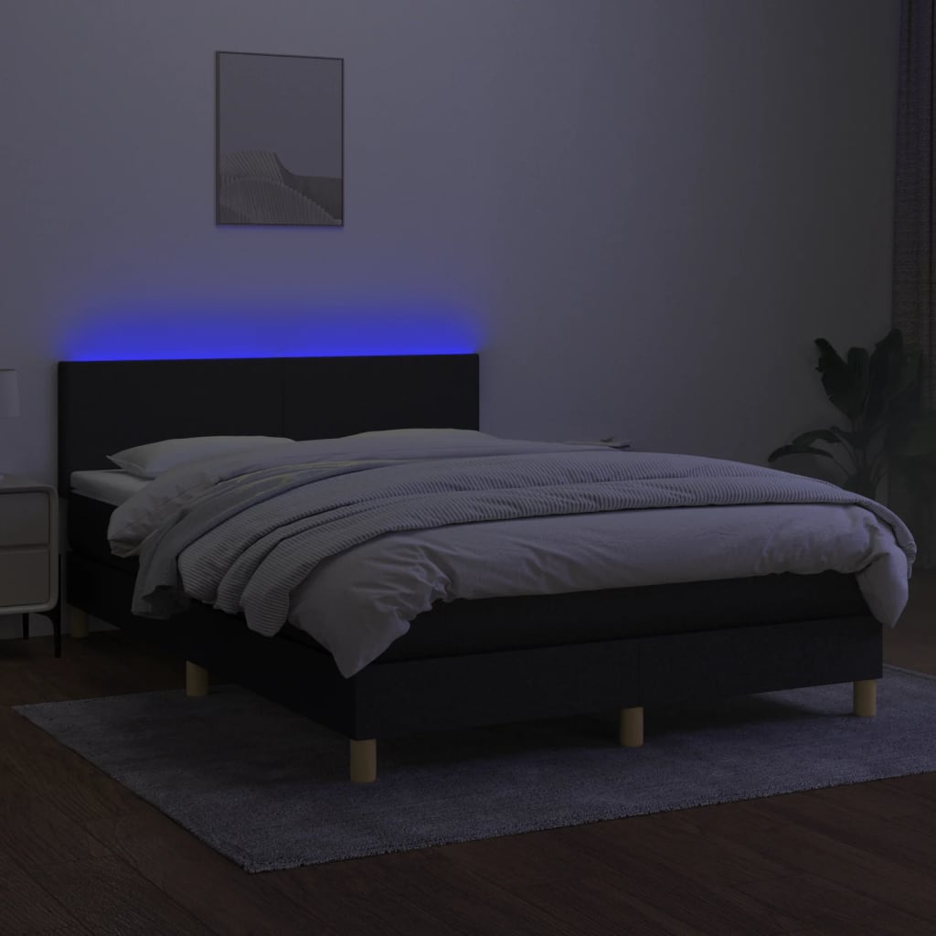 vidaXL Cama box spring c/ colchão e LED 140x200 cm tecido preto