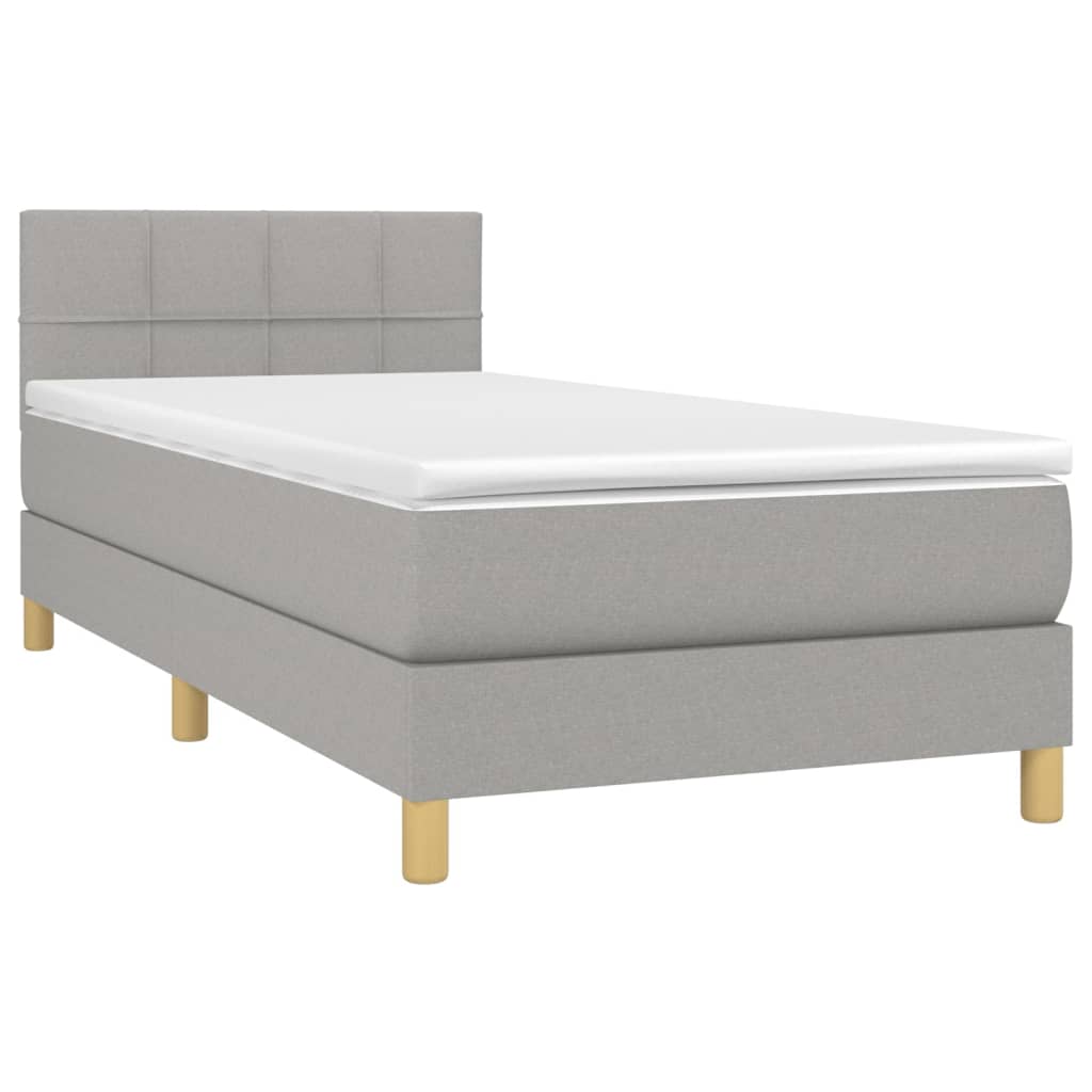 vidaXL Cama box spring c/ colchão e LED 90x190 cm tecido cinza-claro