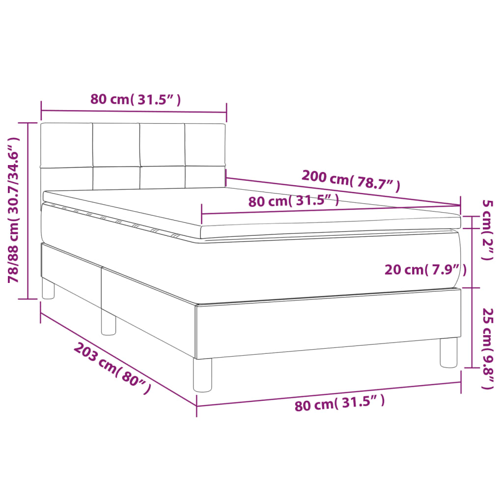 vidaXL Cama box spring c/ colchão e LED 80x200 cm tecido azul