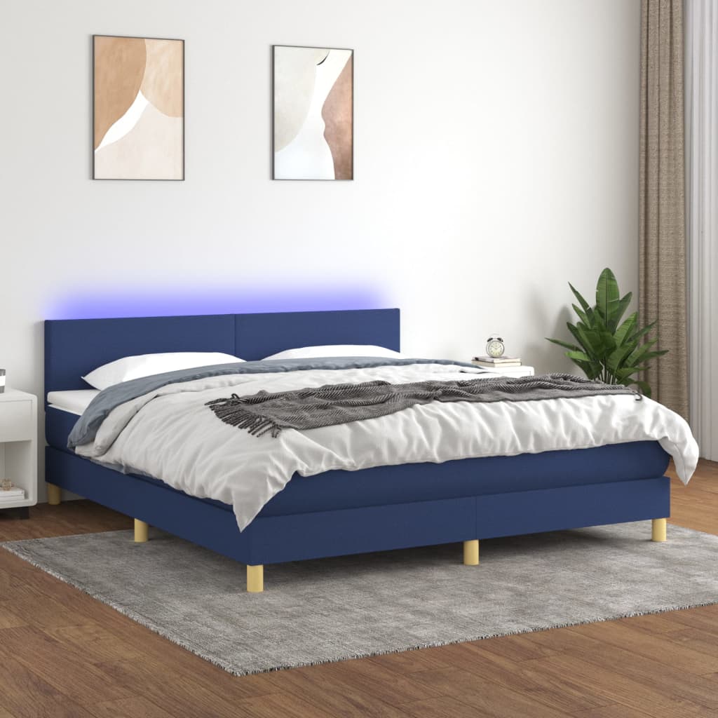 vidaXL Cama box spring c/ colchão e LED 160x200 cm tecido azul